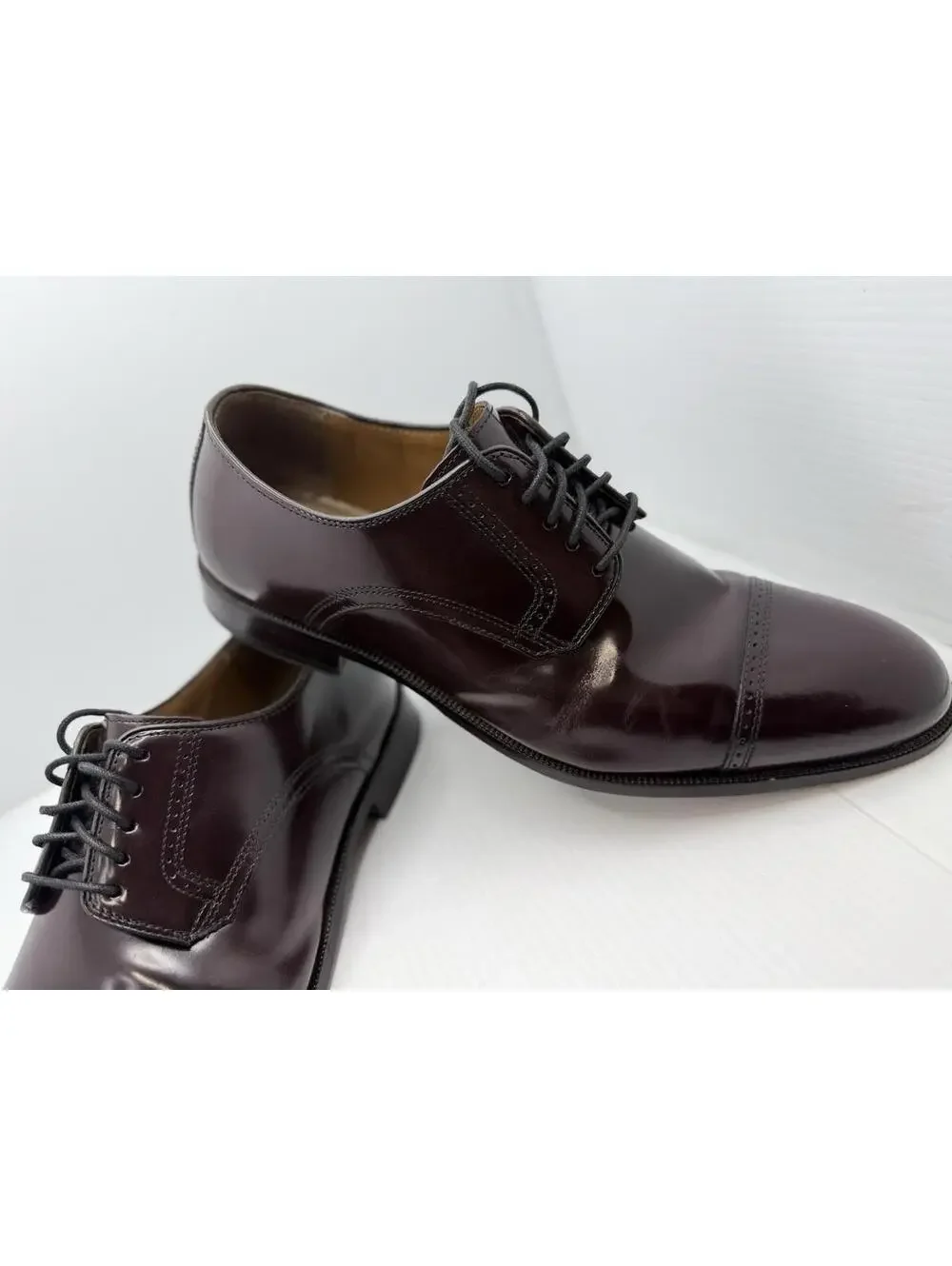 Mens 13 D/B Johnston & Murphy Melton Cap-Toe Shoes Burgundy Leather Oxford Dress